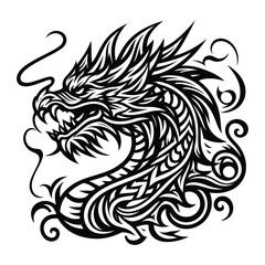 Black and white dragon illustration