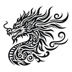 Dragon Tribal Illustration Black and White
