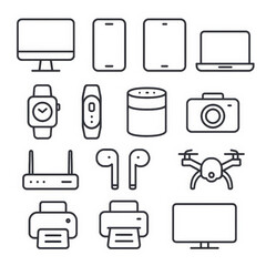 Gadget Collection: A modern collection of technology gadgets are outlined, representing the essential electronic device for people.