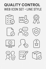 Quality Control Icons: A comprehensive set of clean, crisp line-style web icons represents the essence of quality control, perfect for visual communication