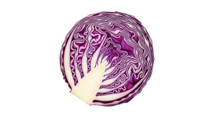 Fototapeta premium Close up of sliced red cabbage showing layers texture and vibrant color on a black background image on transparent background