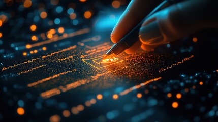 A glowing investment contract being digitally signed by startup investors