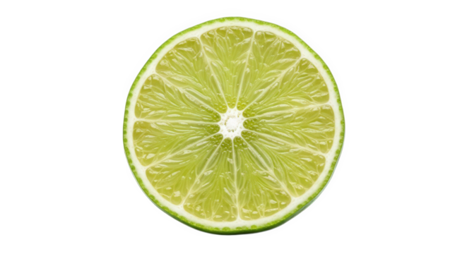 Fresh green lime slice isolated on black background for healthy food and drink illustrations design on transparent background