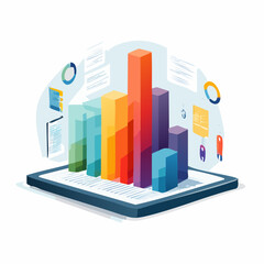 Colorful Data Visualization Abstract 3D Charts and Graphs on Tablet