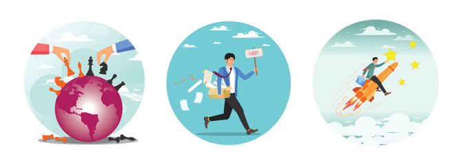 Geopolitics world country trade alliance concept. Quit full time job. Success achievement.