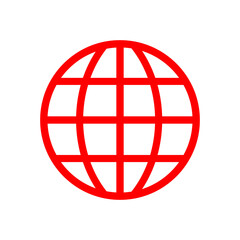 Red Globe Icon Representing Internet, Global Network, and Communication