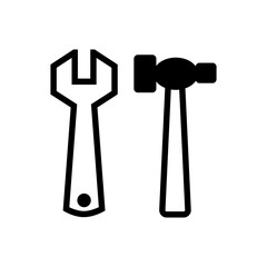 Black Silhouette Wrench and Hammer Icon for Tools and Maintenance Concepts