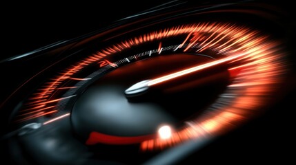 The glowing car speedometer depicts motion and rapid acceleration