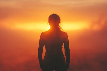 Lone woman standing with arms at sides silhouette