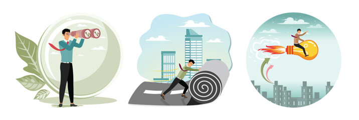 Discover economic recovery. Develop career path or create success way. Creative new idea.