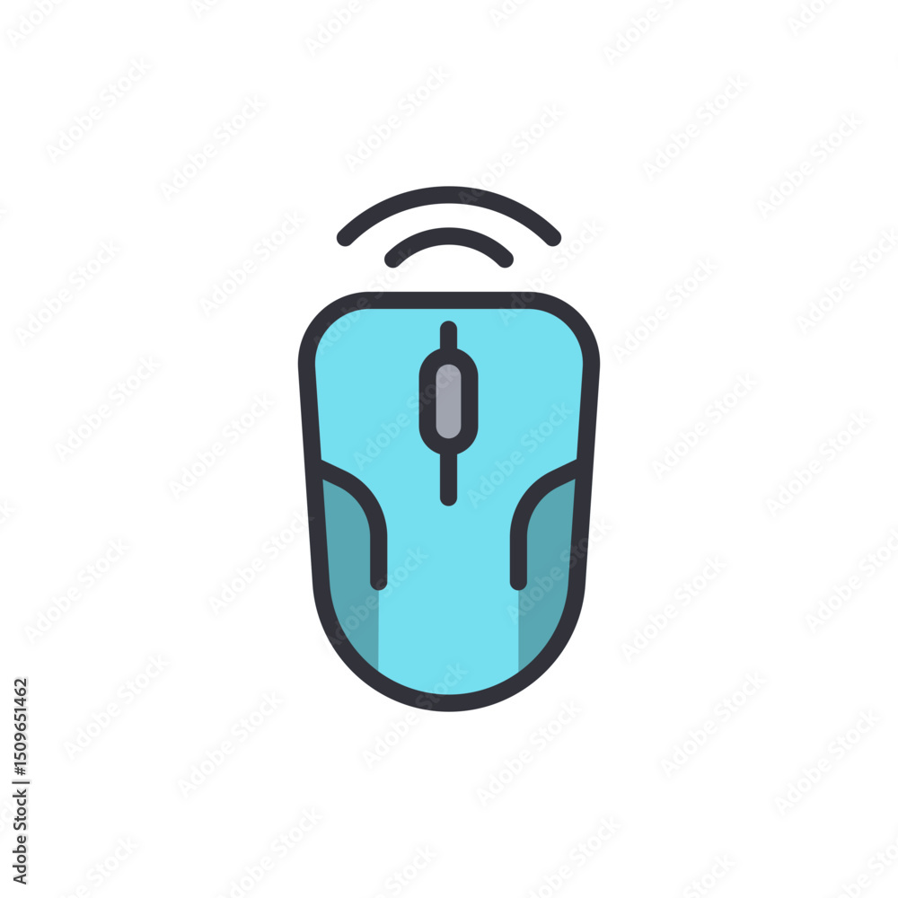 Poster light blue wireless mouse signifying computer connectivity concept