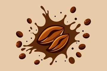 coffee beans splash on transparent background