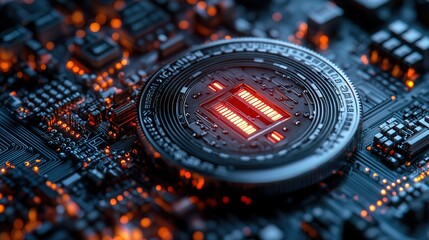 A futuristic digital coin representing a startupâ€™s funding success