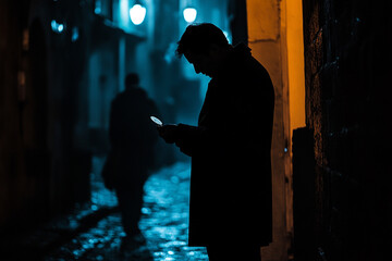 Man flipping a coin in a dark alley
