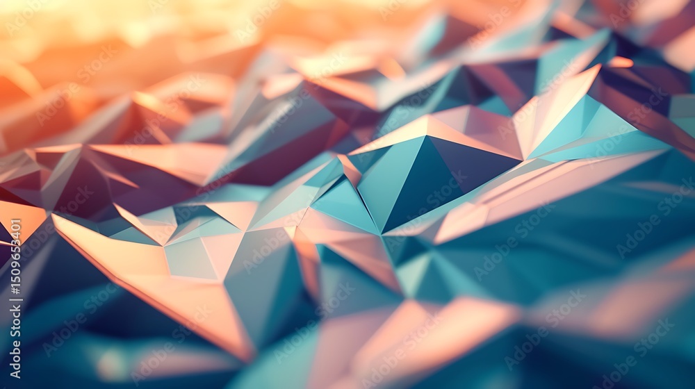 Poster abstract geometric background with blue and orange polygons creating a low poly texture