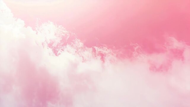 Soft pink clouds or fog billow across the sky, creating a dreamy and ethereal atmosphere, like something out of fairytale.