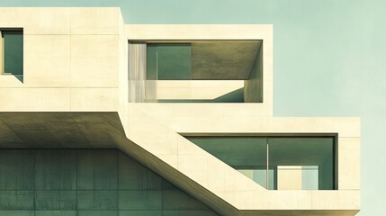 Modern concrete architecture facade design with glass.