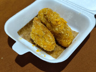 Udang keju or cheese prawns. Food menu at the Mie Gacoan restaurant, which has a crispy texture and a strong taste.