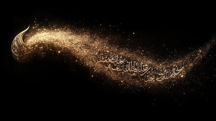 Golden script swirling in a dynamic, textured design.