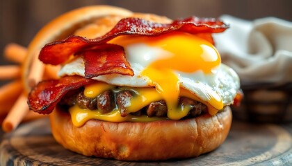 bacon, egg, and cheese sandwich with french fries