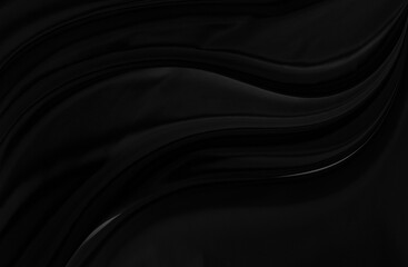 Black gray satin dark fabric texture luxurious shiny that is abstract silk cloth background with patterns soft waves blur beautiful.