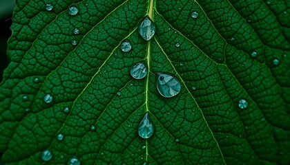 green leaf with drops of water on it