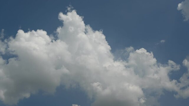 Bright Fluffy Clouds Against a Clear Blue Sky on a Sunny Day
