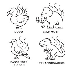 Extinct Species as Spirit Icons – Minimalist Black and White Vector Set