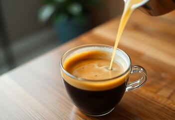 cup of coffee being poured into a cup