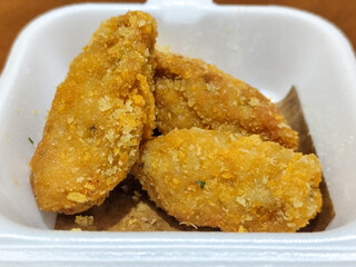 Udang keju or cheese prawns. Food menu at the Mie Gacoan restaurant, which has a crispy texture and a strong taste.