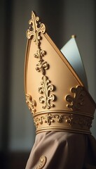 close up of a gold crown on a person's head