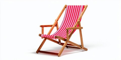 Vintage Lawn Chair. Studio photo of a red striped deck chair isolated on white with clipping path. 