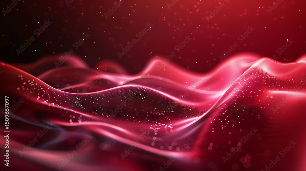 Poster abstract red wave background with glowing particles