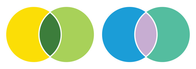 Intersecting circles. Blue and cyan. Merge concept. Colored icon. Business background. Vector illustration. Stock image.