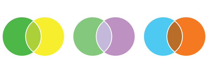 Intersecting circles. Blue and cyan. Merge concept. Colored icon. Business background. Vector illustration. Stock image.