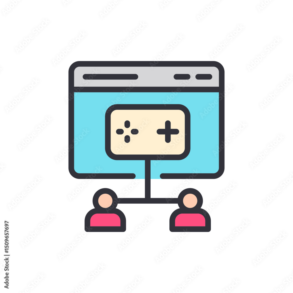 Poster online multiplayer gaming concept with connected players through interface