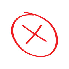 Fototapeta premium Red Hand-drawn Cross Mark on with circle