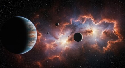 Obraz premium Cosmic Nebula and Exoplanets: A Celestial Tapestry