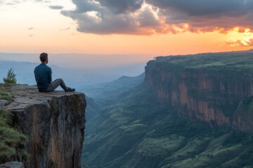Man sitting on the edge of a cliff