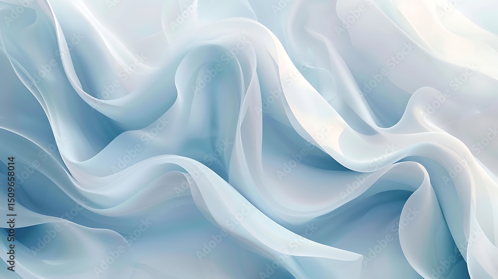 Poster abstract flowing fabric in light blue and white creating a wavy background