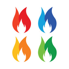 Colorful flame icons in various shades representing energy heat and power concepts