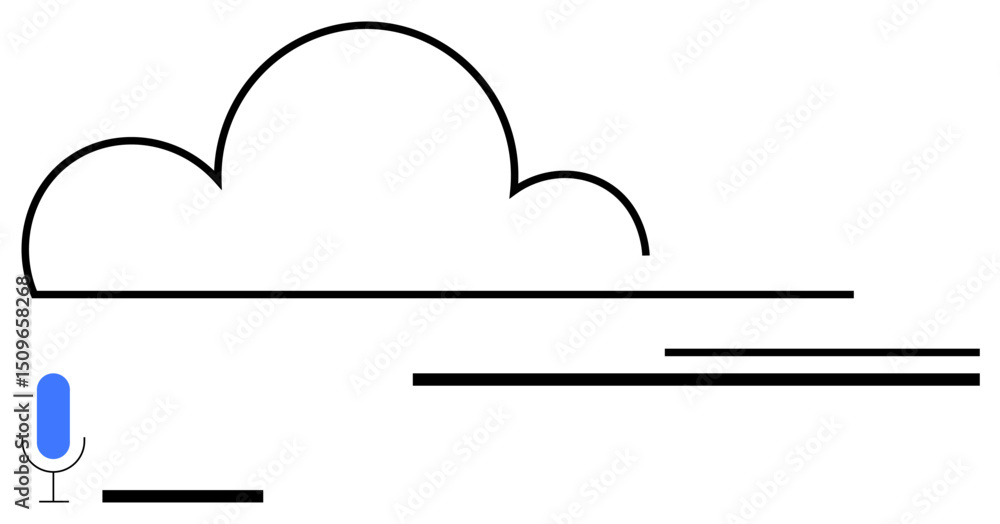 Poster cloud outline, horizontal lines symbolizing data transfer, and microphone denoting voice input. idea