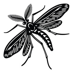 Silhouette of a flying and sucking mosquito with extended proboscis, delicate wings, and long legs—capturing the insect’s stealthy and agile form in mid-air.

