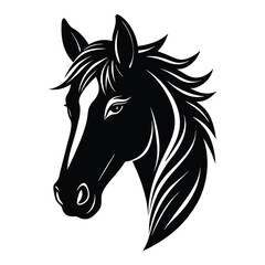 Silhouette of a horse's head, elegantly outlined with flowing mane and strong features, capturing the grace, strength, and nobility of the majestic animal in profile.
