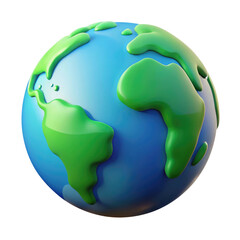 Colorful Earth Globe with Simplified Continents 3d icon in cartoon plastic style minimal isolated on transparent white background, clipping path