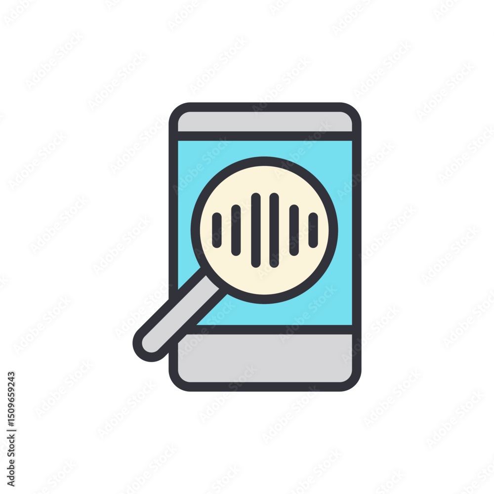 Aufkleber analyzing audio data on mobile device with magnifying glass