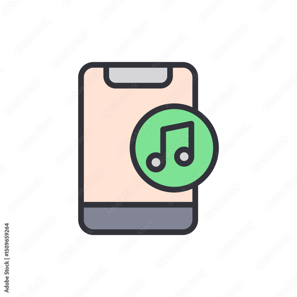 Poster smartphone music app icon with colorful design on transparent view