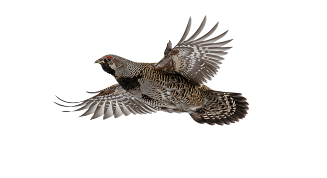 A Ruffled Grouse in MidFlight Displaying Detailed Wing Feathers
