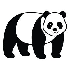 Vector illustration of a friendly adorable giant panda bear in a simple black and white style