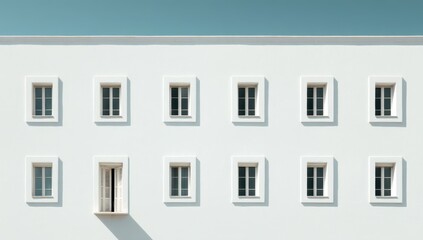 White building facade with repetitive window pattern